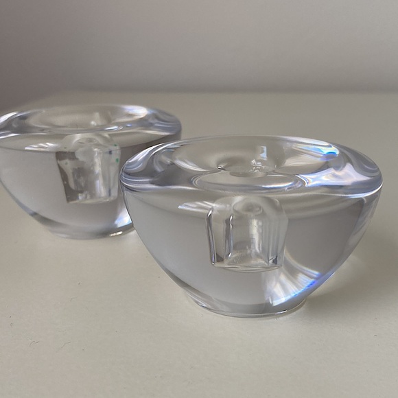 MCM 2 Solid Glass Candlestick Holders Round Clear Glass Numbered Candle Holders - Picture 1 of 12